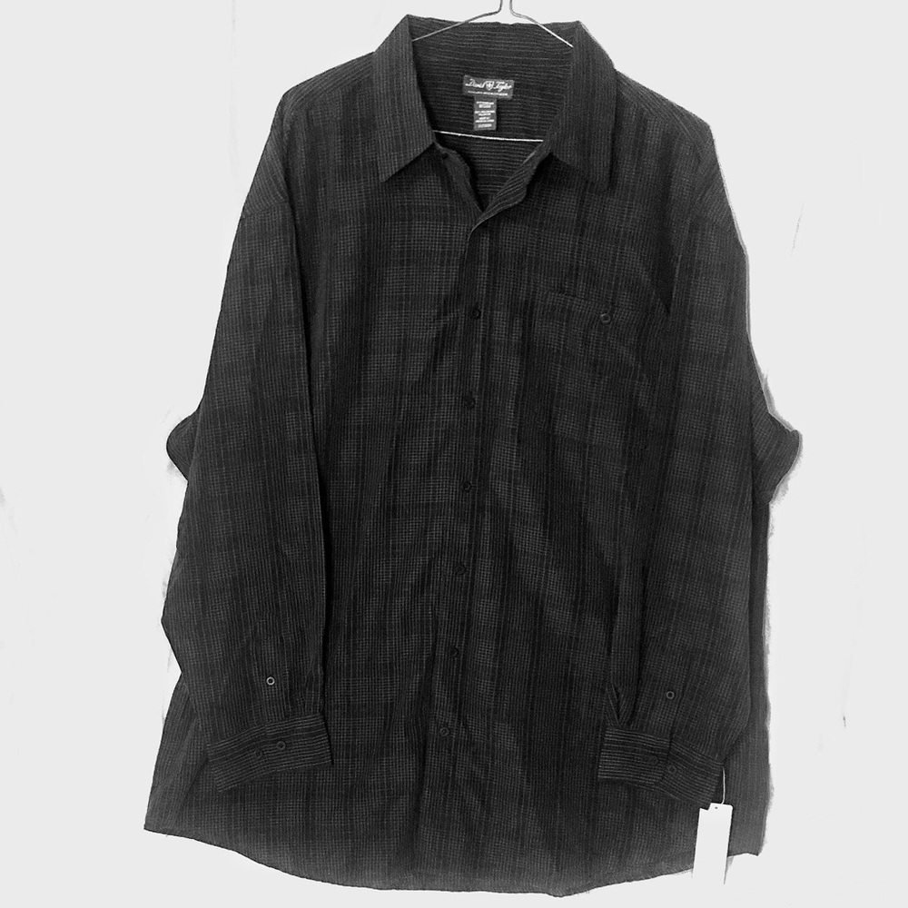 David Taylor Big & Tall Men's Charcoal Gray White Stripe Micro Dress Shirt 2XL